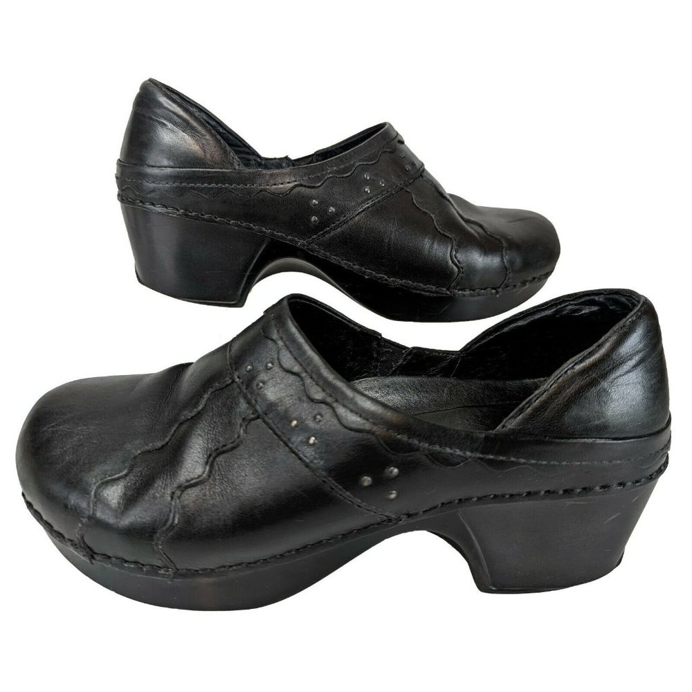 Dansko Black Leather Professional Nursing Slip On Clogs Shoes Comfort EU 38